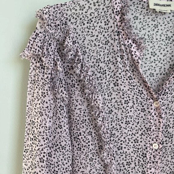 Zadig & Voltaire Lavender Purple Ditsy Floral Tweet Goa Semi Sheer Blouse - Picture 5 of 9
